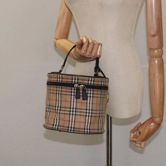 Burberrys Nova Check Hand Bag Canvas Beige Gold Auth 118660 - Picture 15 of 16
